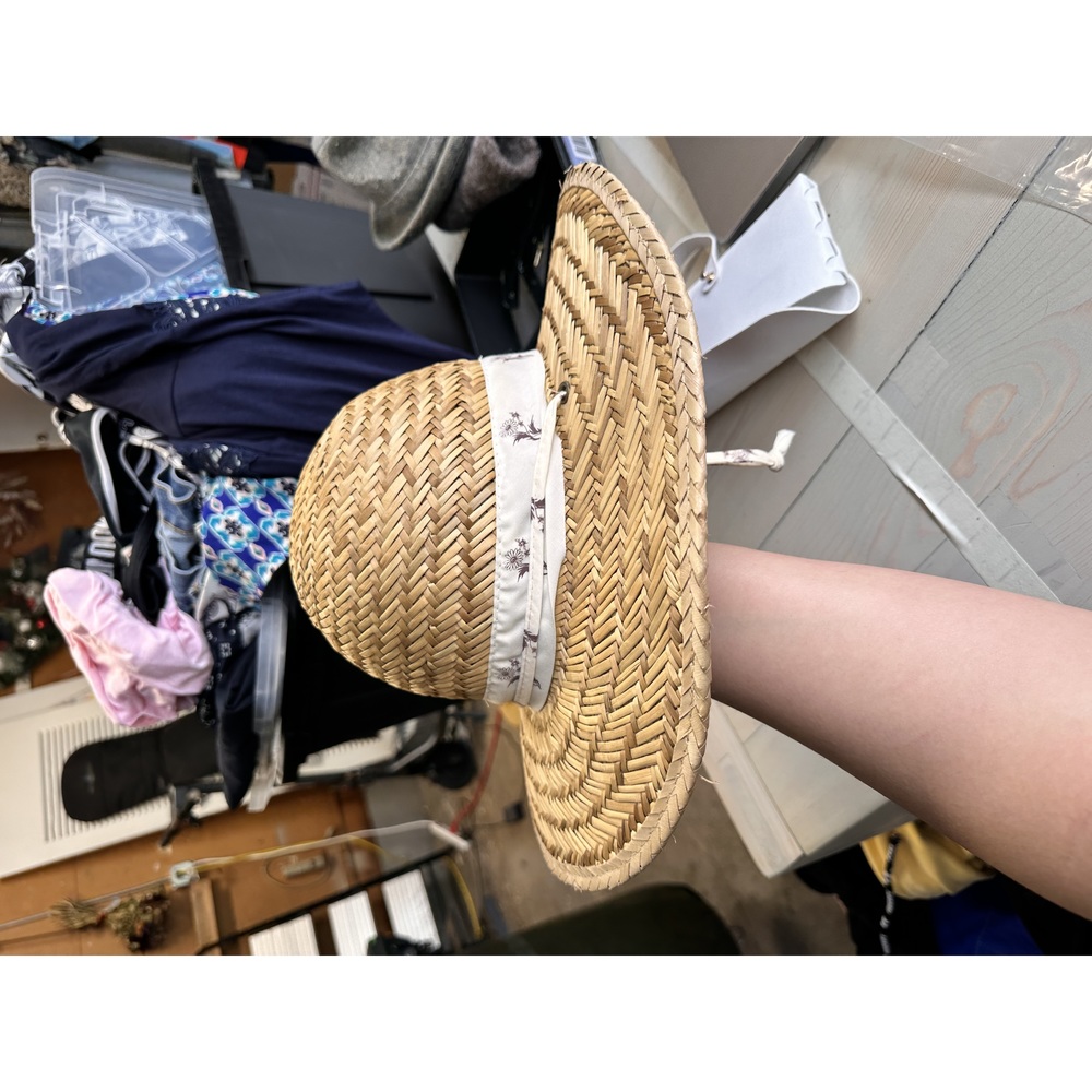 Vintage Goldcast Sun Hat, Straw Hat, Wide Brim, Floral Ribbon, Summer Essential